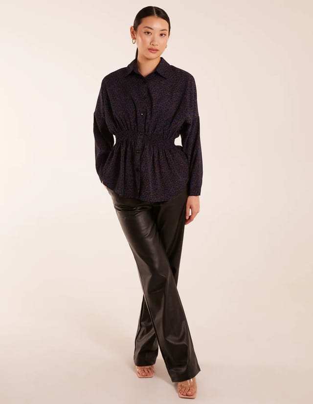 Blue Vanilla Leopard Print Shirred Waist Shirt - 2