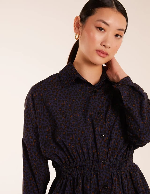 Blue Vanilla Leopard Print Shirred Waist Shirt - 3