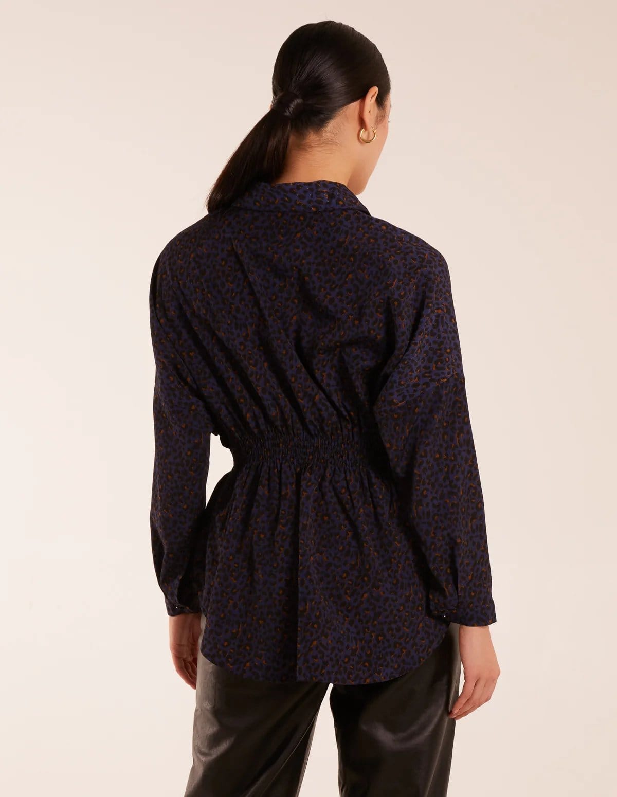 Blue Vanilla Leopard Print Shirred Waist Shirt - 4