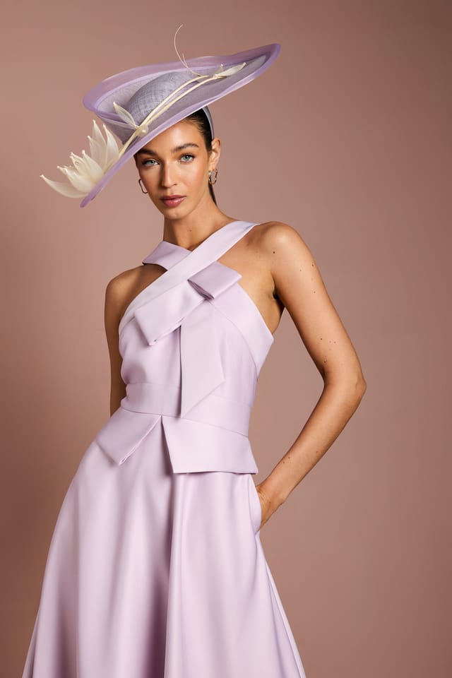 Coast Coast Women's Lisa Tan Cross Neck Structured Satin Bow Detail Midi Dress in Lilac - 2