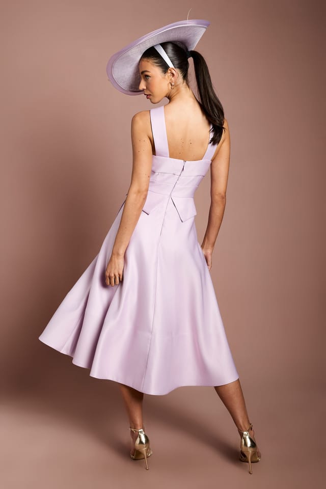 Coast Coast Women's Lisa Tan Cross Neck Structured Satin Bow Detail Midi Dress in Lilac - 3