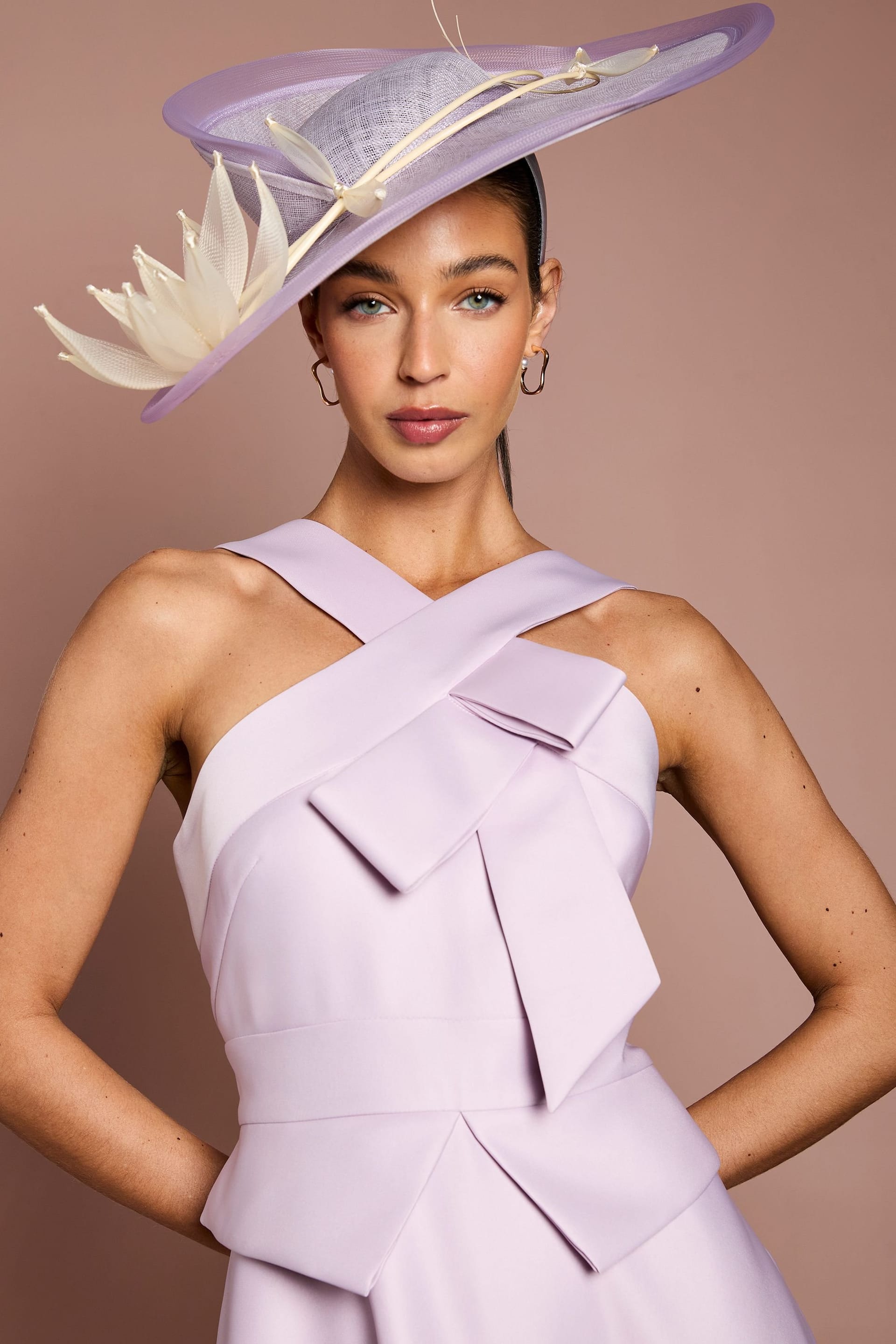 Coast Coast Women's Lisa Tan Cross Neck Structured Satin Bow Detail Midi Dress in Lilac - 4