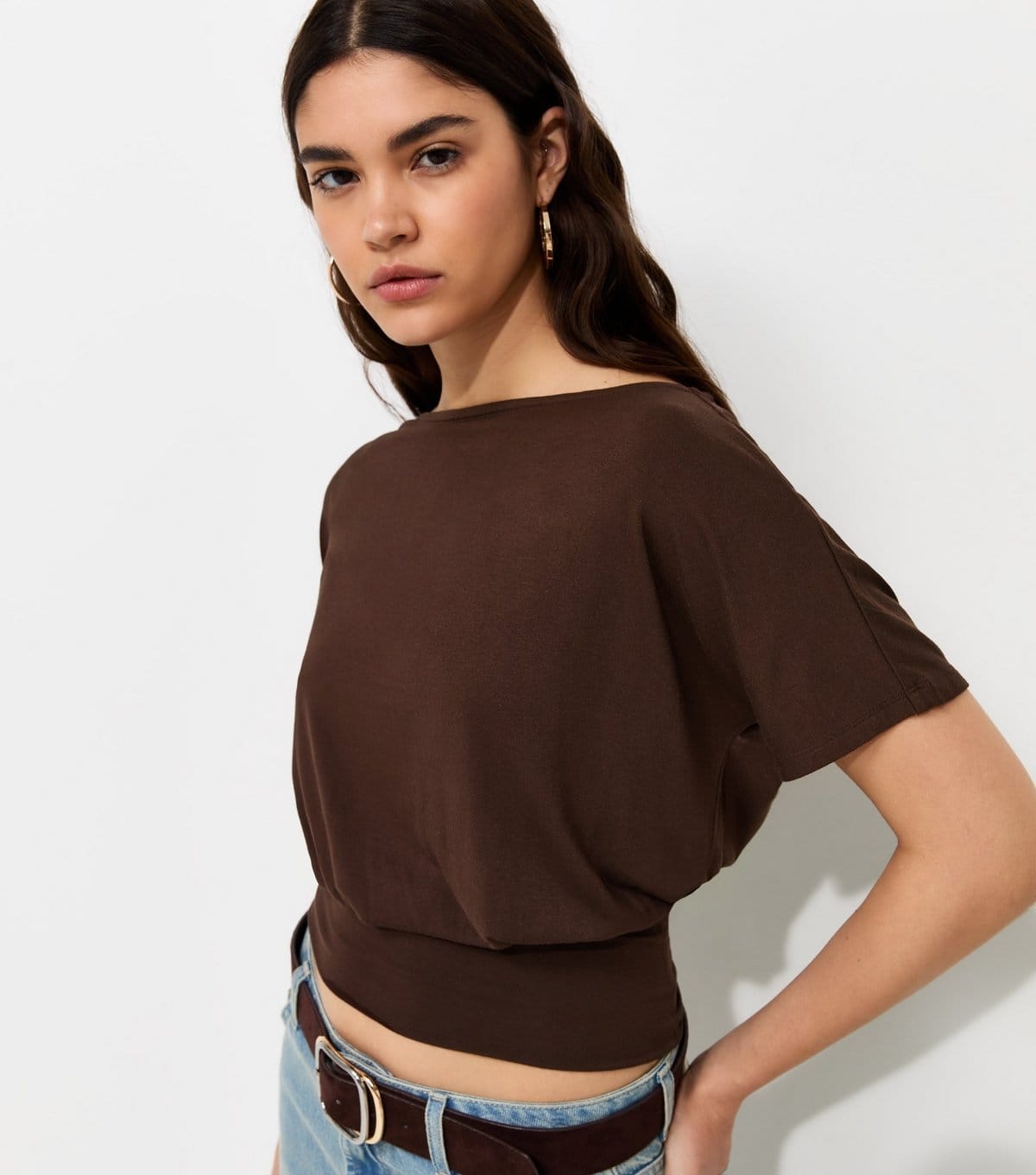 New Look Dark Brown Jersey Slouchy Top