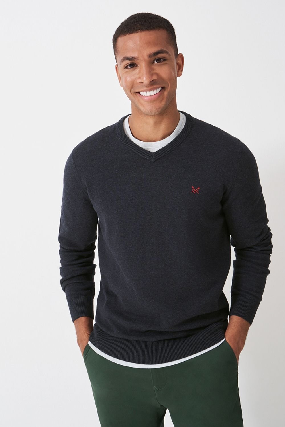 Crew Clothing Crew Clothing Men's Cotton Vee Jumper Charcoal Marl - 2