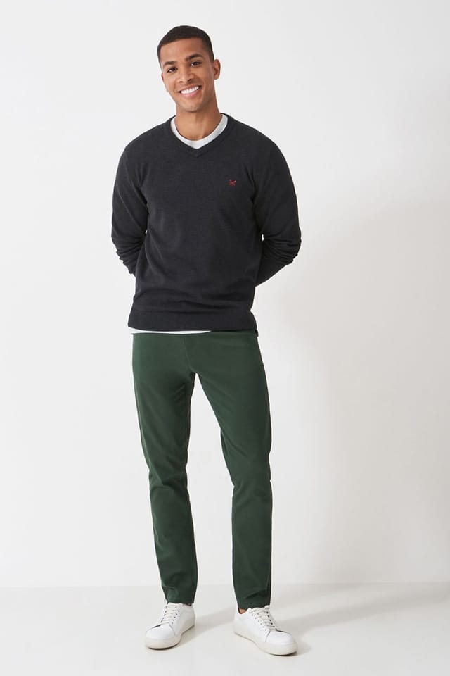 Crew Clothing Crew Clothing Men's Cotton Vee Jumper Charcoal Marl - 2