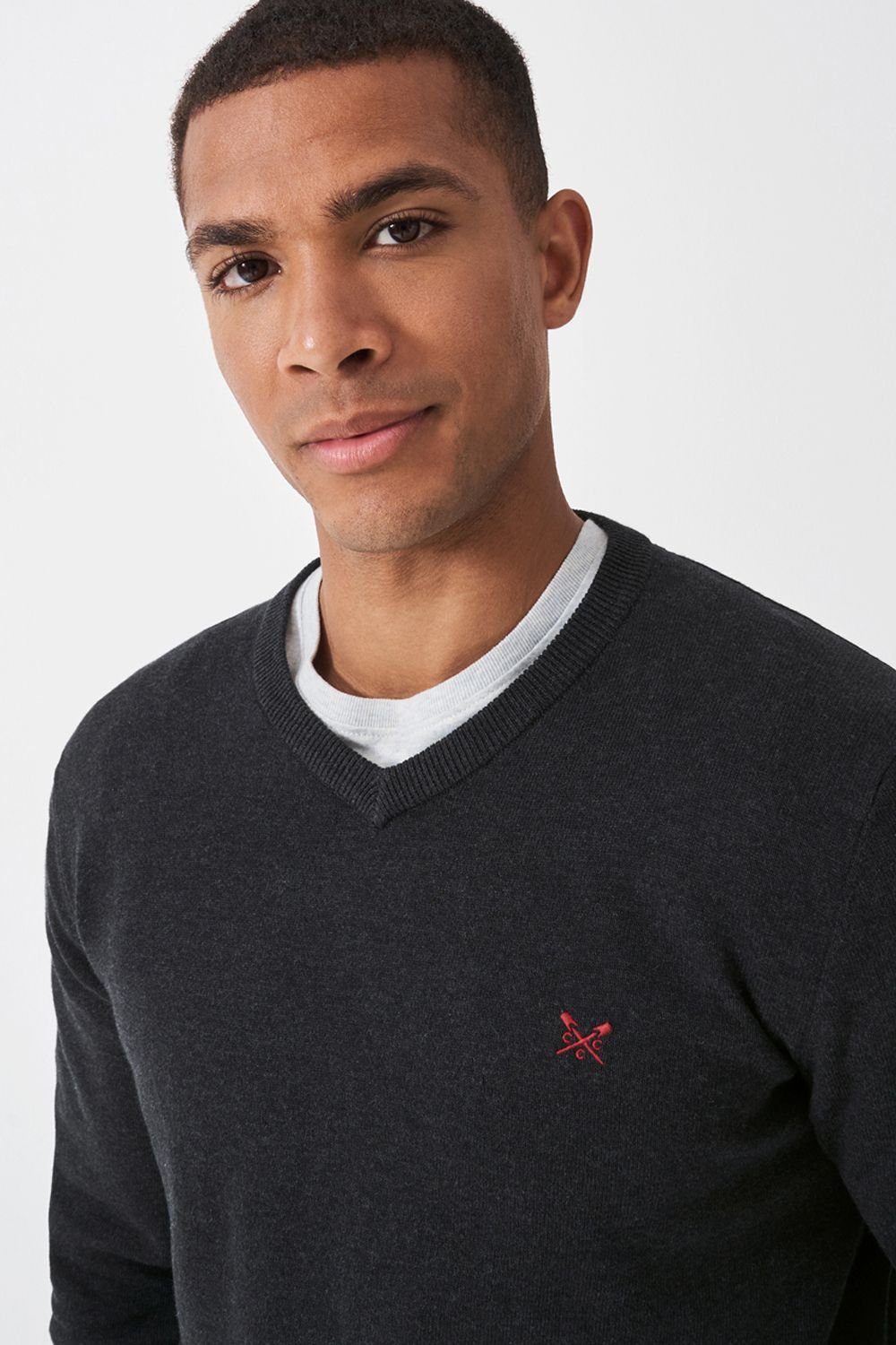 Crew Clothing Crew Clothing Men's Cotton Vee Jumper Charcoal Marl - 3