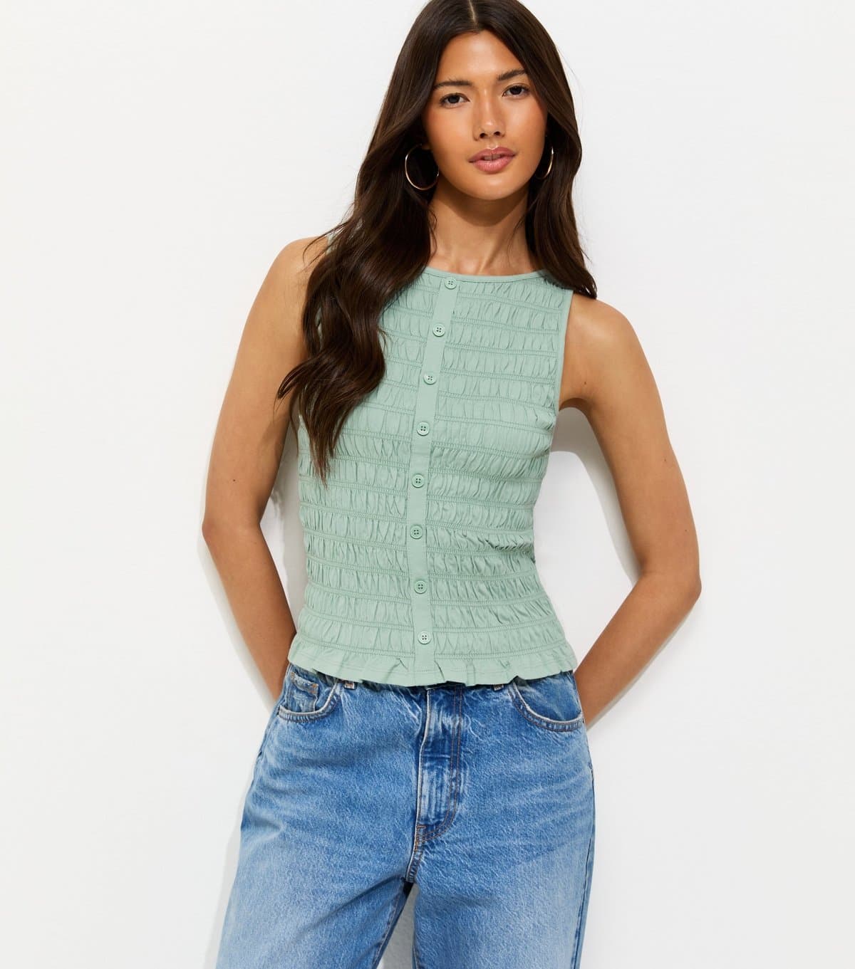New Look New Look Light Green Jersey Slash Neck Sleeveless Top