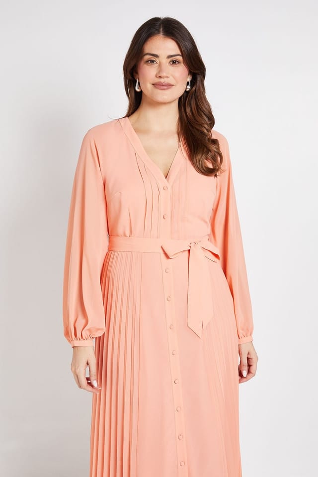 Wallis Wallis Women's Chiffon Pleat Detail Midi Dress in Apricot - 2