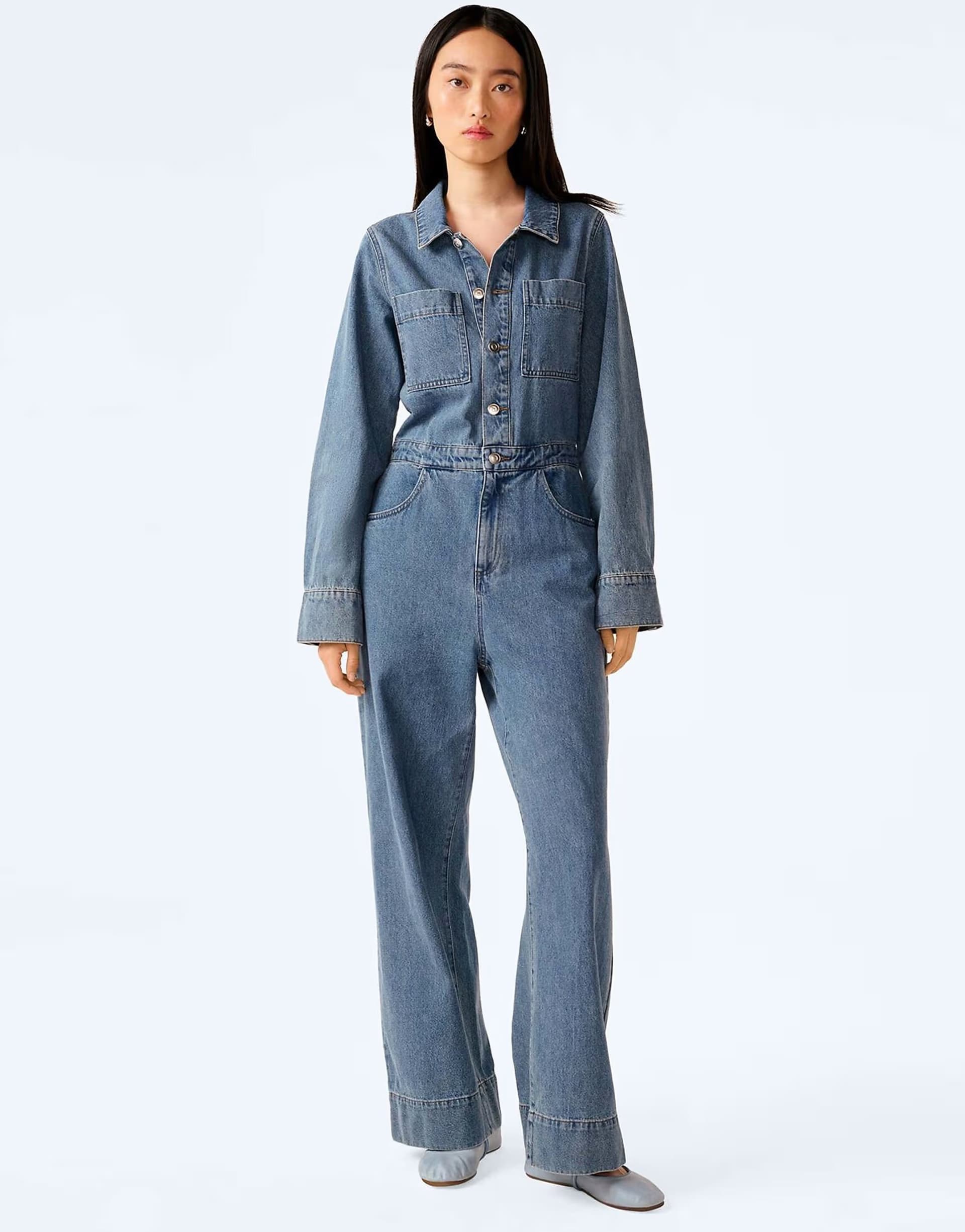 ASOS Omnes Jumpsuits diya light wash denim jumpsuit in cream