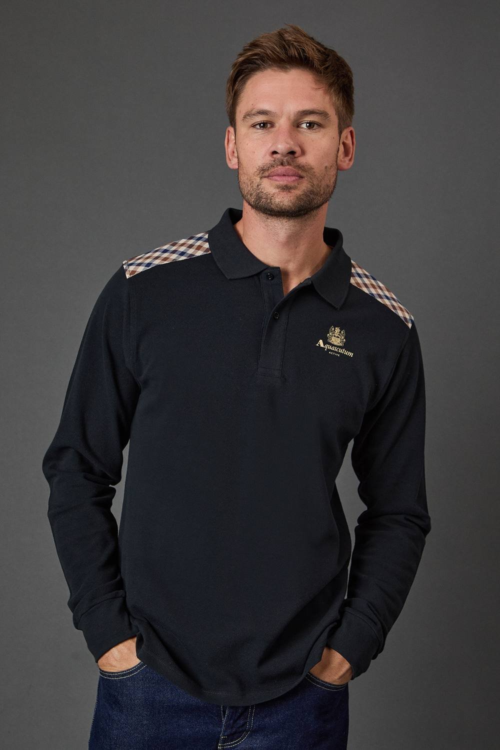 Aquascutum Aquascutum Men's Stripes Piquet Polo L/S Black - 2