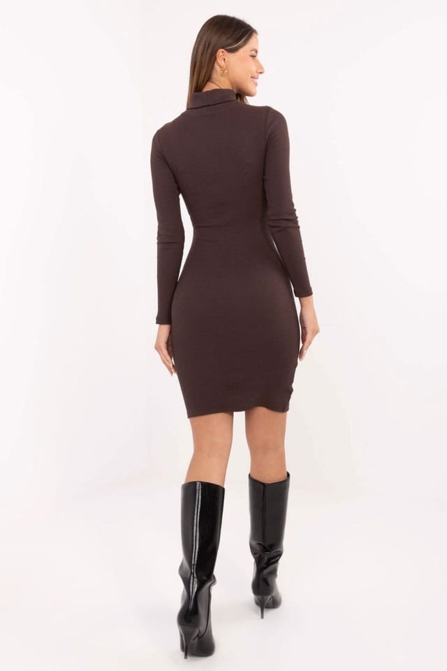 Love Lace Love Lace Women's Ribbed Knit Turtleneck Pencil Dress in Brown - 3
