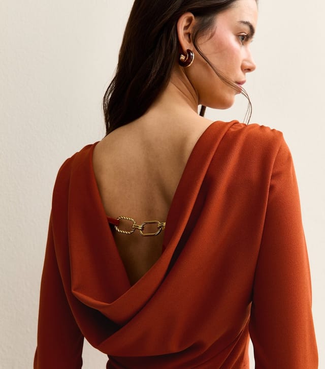 New Look Women's Dark Red Cowl Back Chain Trim Midi Dress New Look - 2