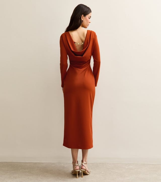 New Look Women's Dark Red Cowl Back Chain Trim Midi Dress New Look - 3