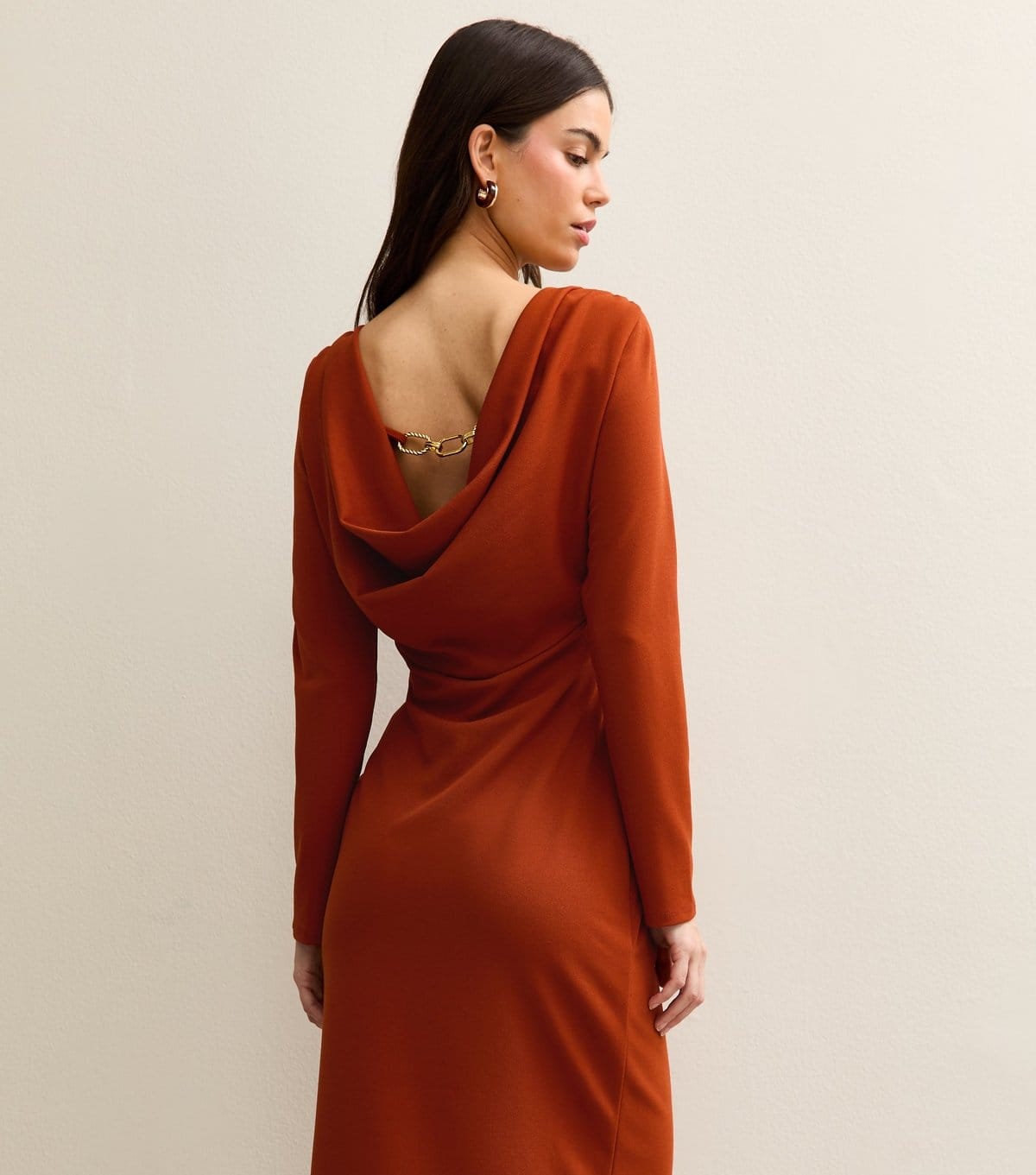 New Look Women's Dark Red Cowl Back Chain Trim Midi Dress New Look - 4