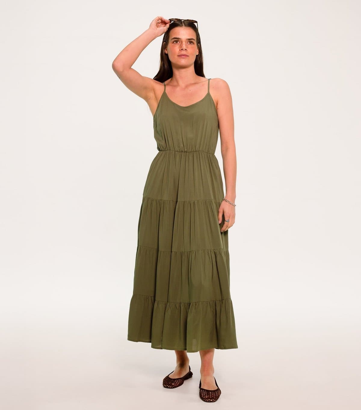 Sunshine Soul Women's Dark Khaki Tiered Cami Midi Dress Sunshine Soul New Look