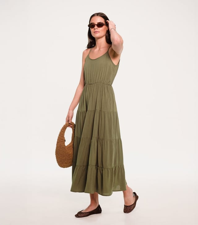 Sunshine Soul Women's Dark Khaki Tiered Cami Midi Dress Sunshine Soul New Look - 2