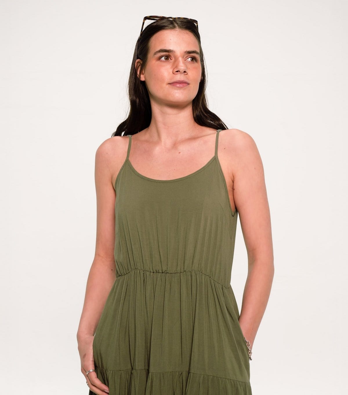 Sunshine Soul Women's Dark Khaki Tiered Cami Midi Dress Sunshine Soul New Look - 4