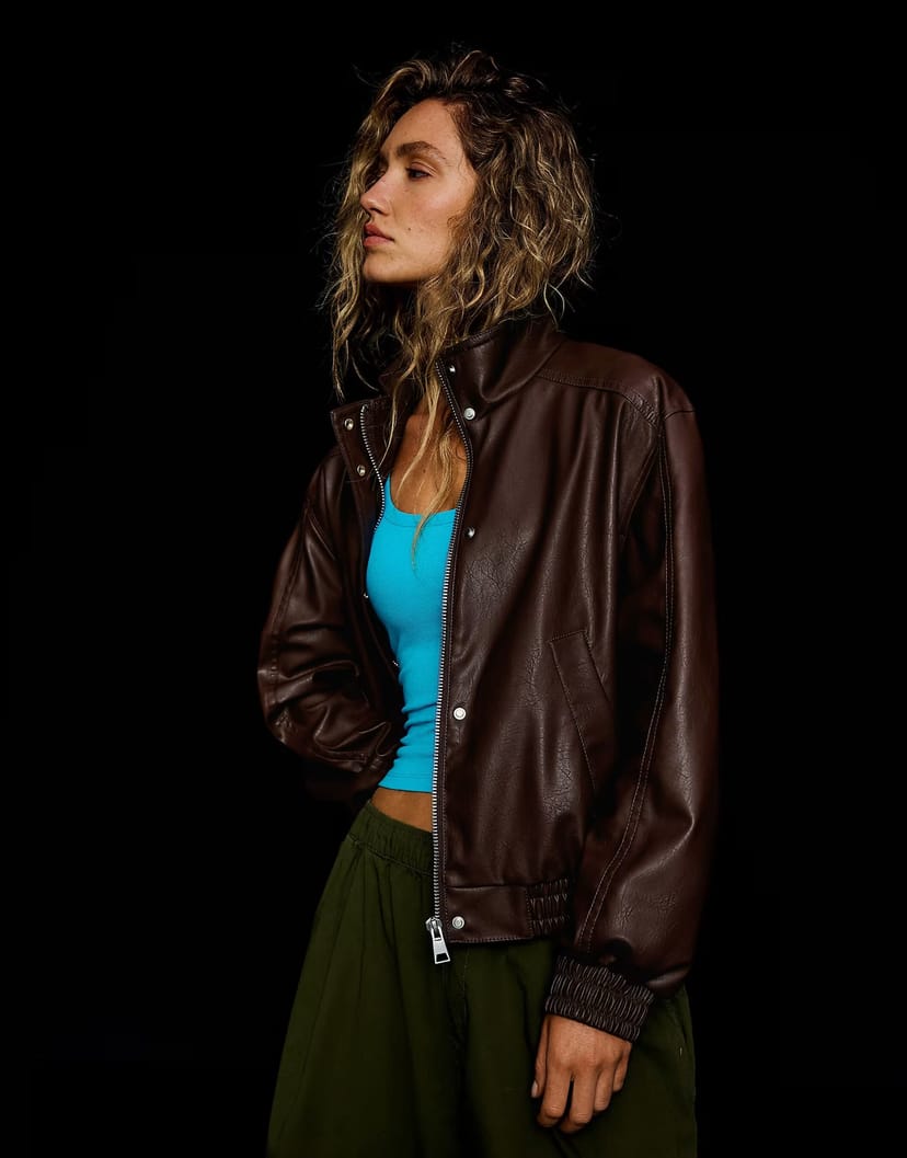 ASOS Bershka Leather effect jacket in brown - 1