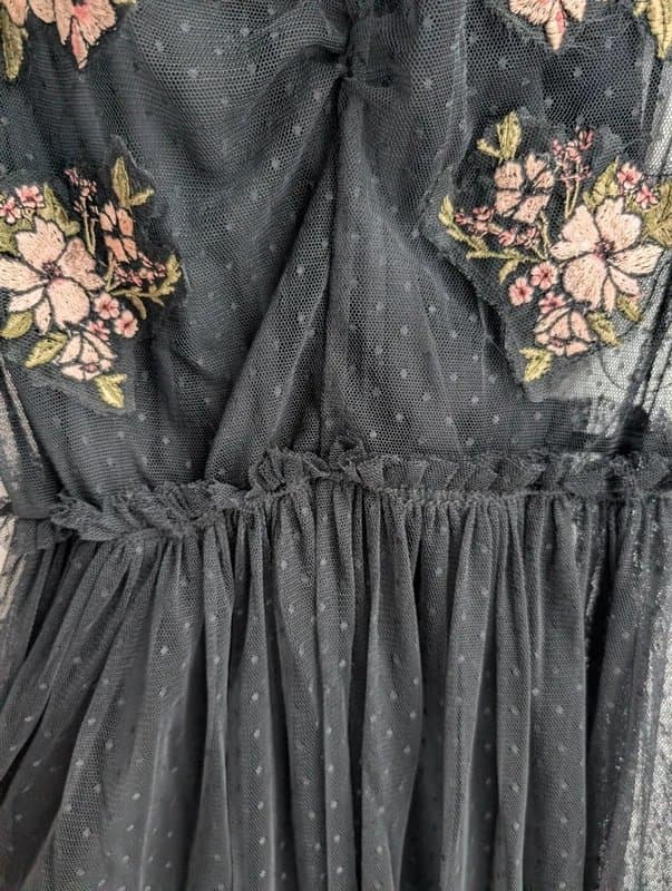 Bershka 🌸Bershka Black Floral Embroidered Mesh Tulle Maxi Dress - Size XS