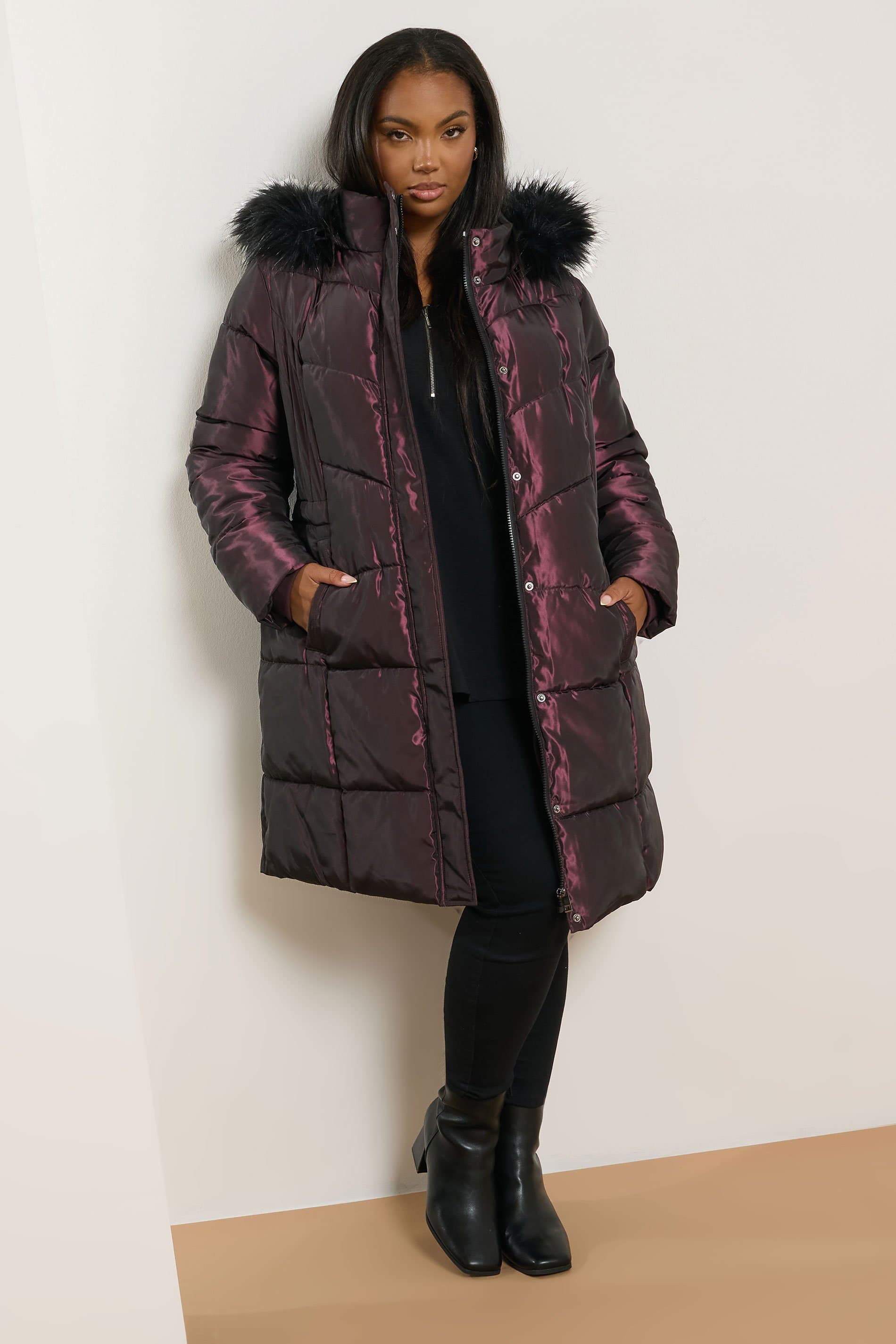 Yours Plus Size Purple Puffer Midi Coat