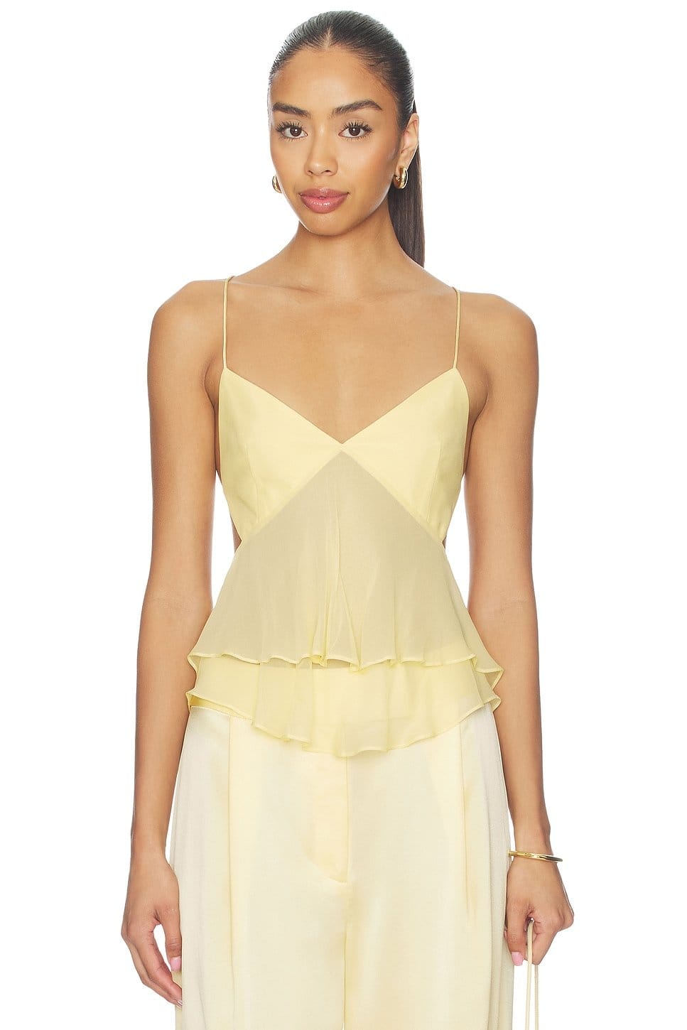 Revolve Custard Cut Out Ruffle Cami