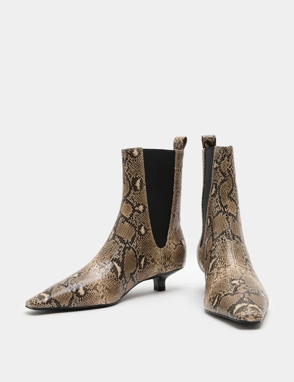 Marks & Spencer M&S Chelsea Snake Print Kitten Heel Boots Brown Mix