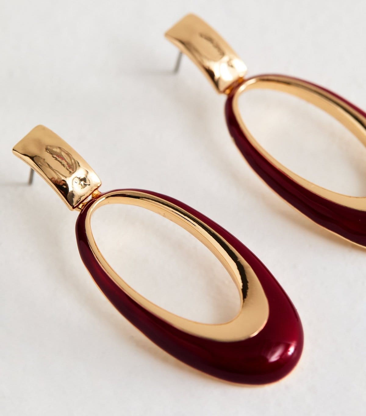 New Look Gold Tone Dark Burgundy Oval Drop Earrings New Look - 4