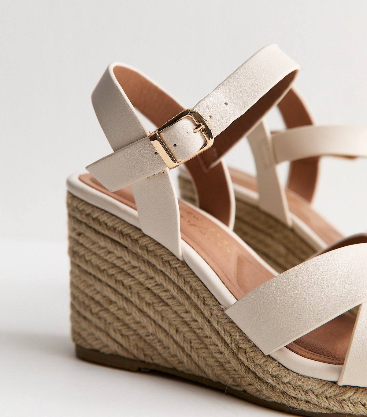 New Look Women's Extra Wide Fit Off White Faux Leather Cross Strap Wedges Vegan New Look - 3