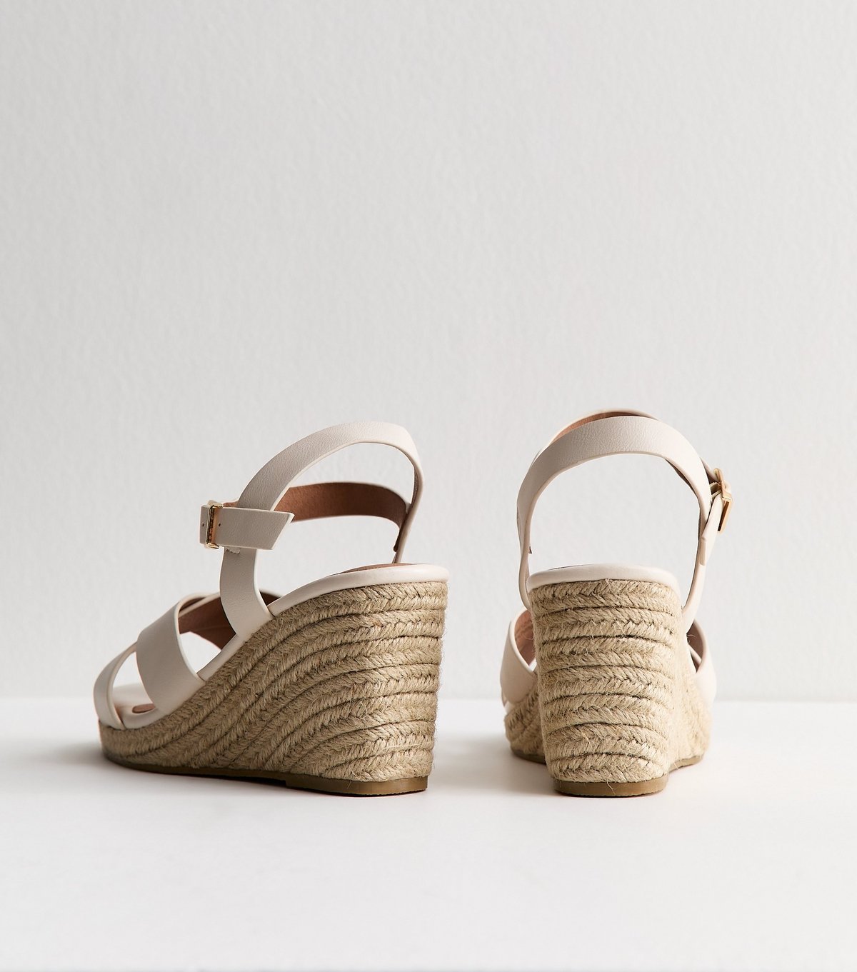 New Look Women's Extra Wide Fit Off White Faux Leather Cross Strap Wedges Vegan New Look - 4