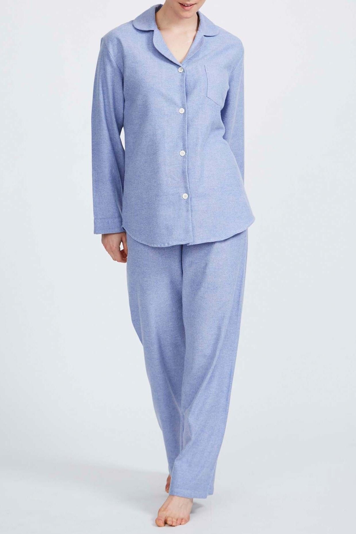 British Boxers British Boxers Women's "Staffordshire Blue" Herringbone Brushed Cotton Pyjama Set in Light Blue - 2
