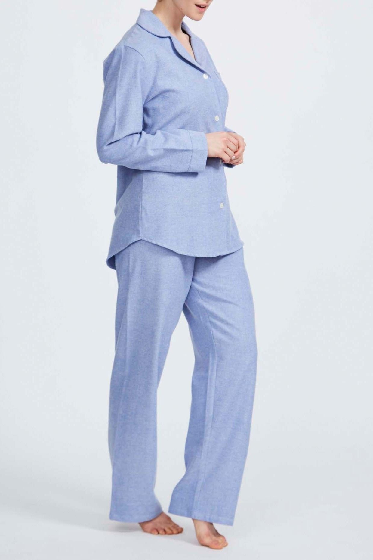 British Boxers British Boxers Women's "Staffordshire Blue" Herringbone Brushed Cotton Pyjama Set in Light Blue - 3