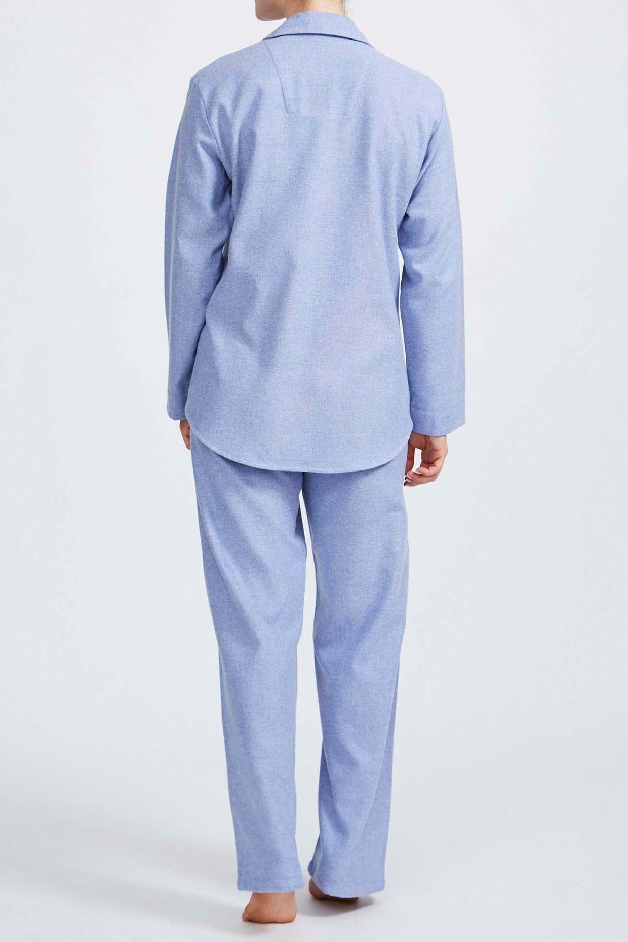 British Boxers British Boxers Women's "Staffordshire Blue" Herringbone Brushed Cotton Pyjama Set in Light Blue - 4