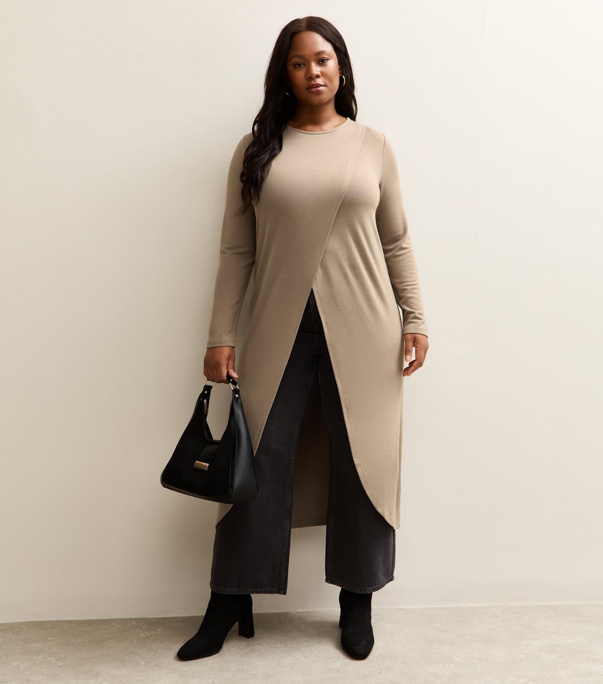 New Look Women's Plus Size Mink Soft Touch Longline Wrap Top Curves New Look