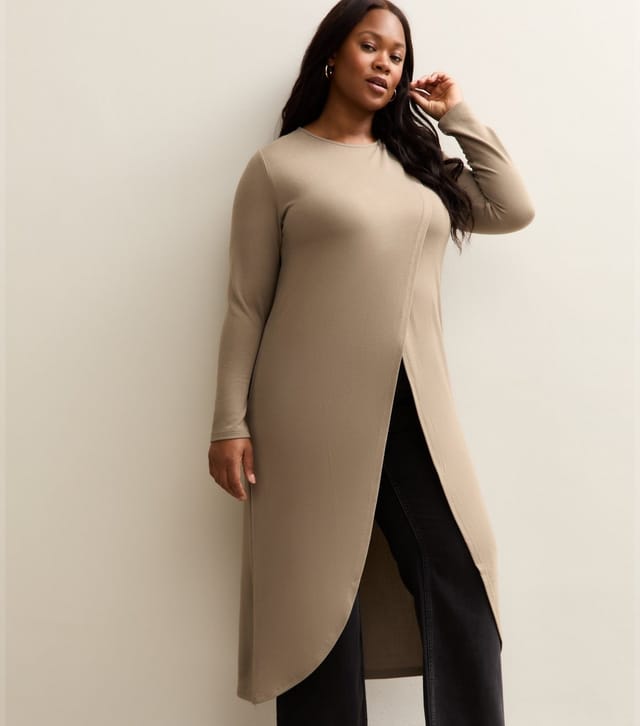 New Look Women's Plus Size Mink Soft Touch Longline Wrap Top Curves New Look - 2