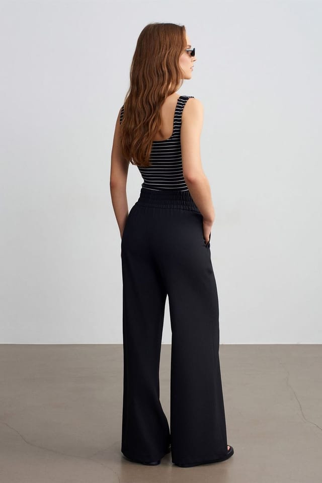 Dilvin Dilvin Women's Wide-leg Crepe Trousers in Black - 2