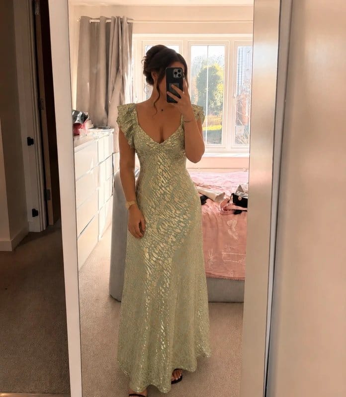 Never Fully Dressed Never Fully Dressed Sage Gold Jacquard Tilda Maxi Dress BNWT UK 10 Wedding Guest - 1