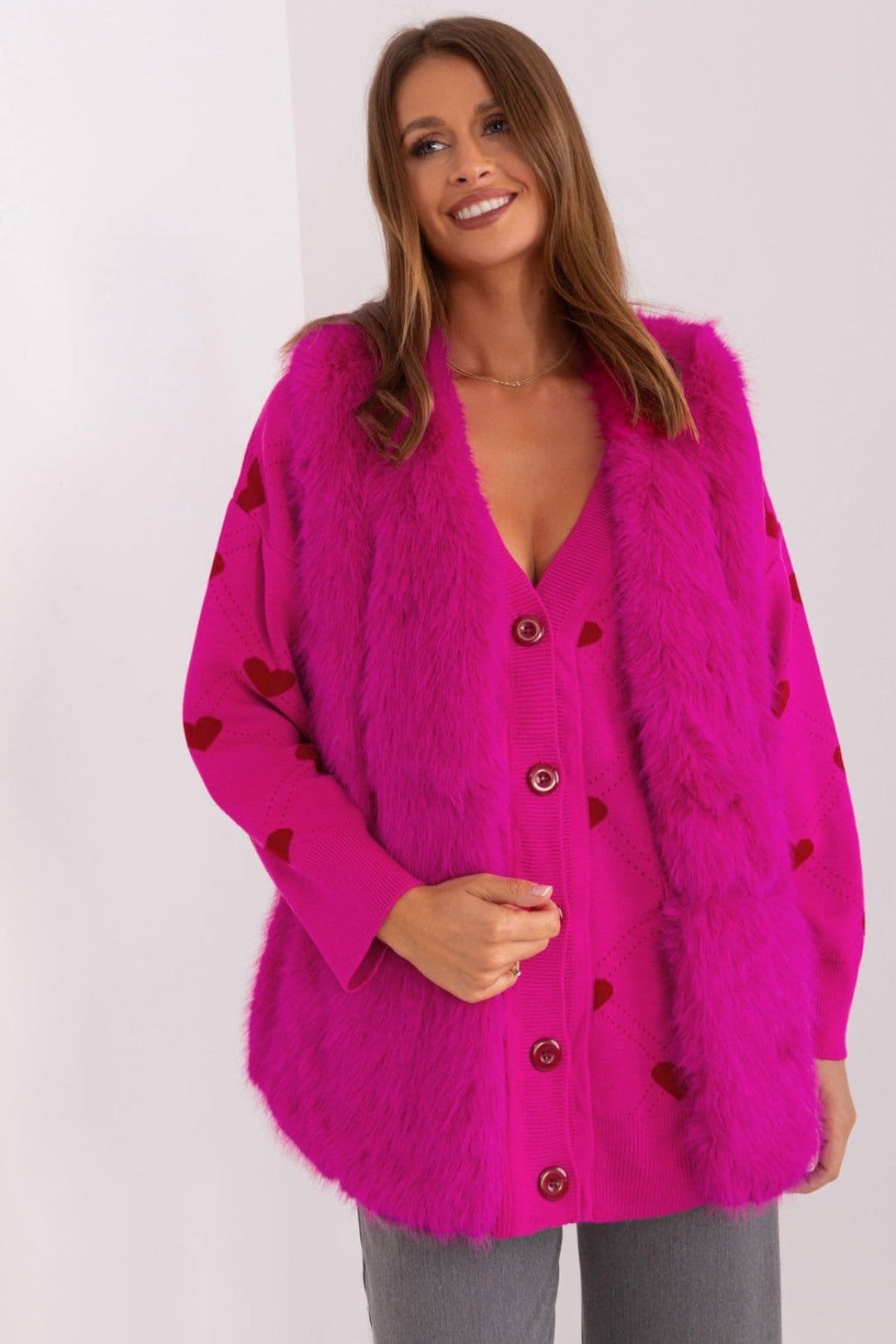 Love Lace Pink Faux Fur Vest with Heart Detail