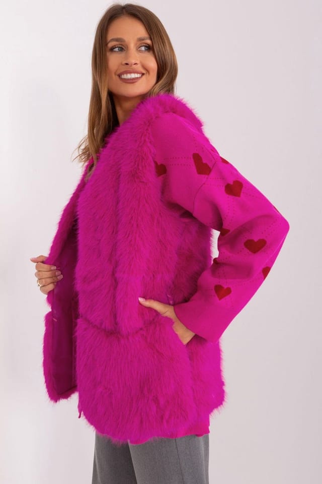 Love Lace Love Lace Women's Soft Polyester Faux Fur Vest with Pockets Style 187599 in Pink - 2