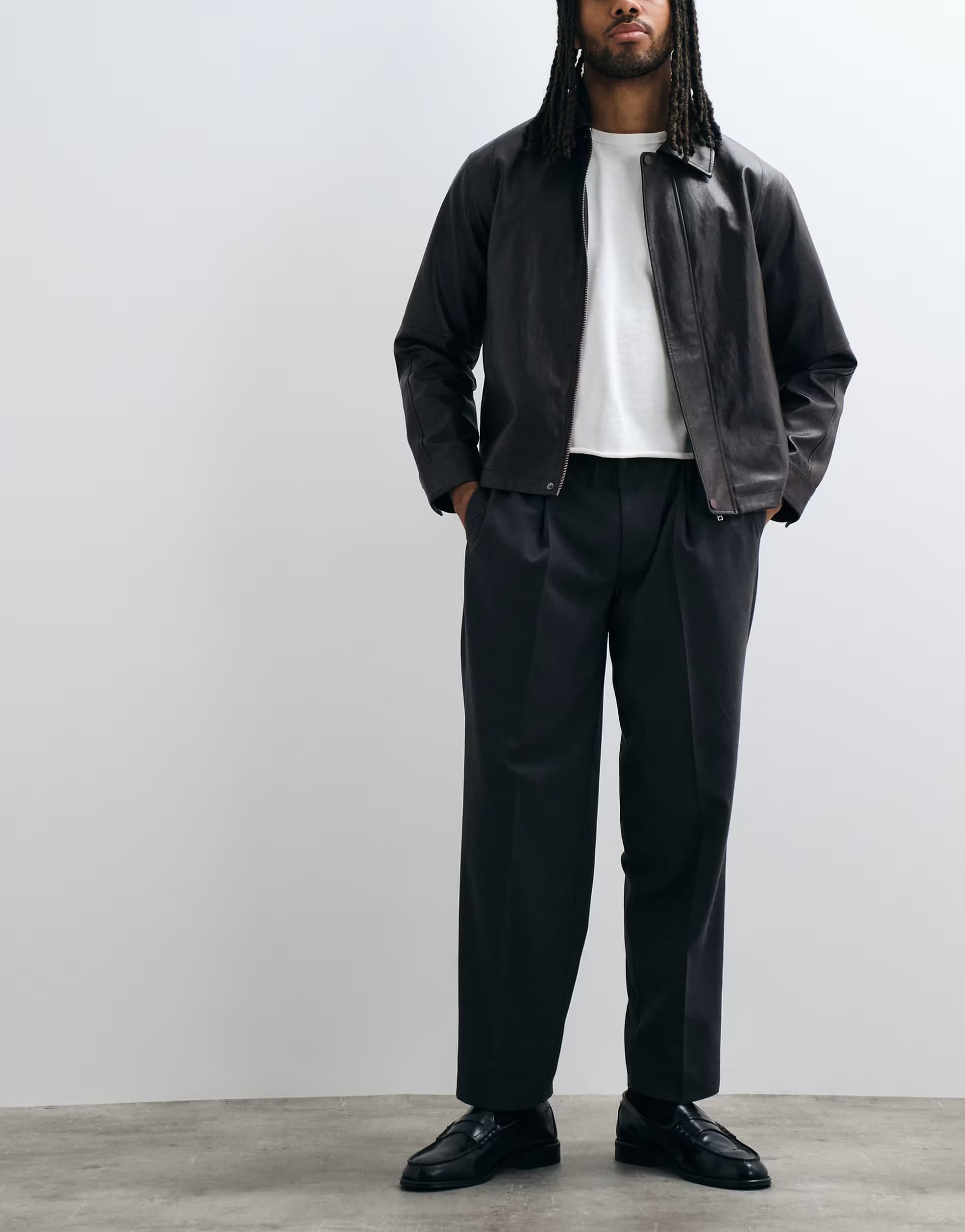 ASOS ASOS DESIGN smart oversized tapered flannel trousers in charcoal with elasticated waist