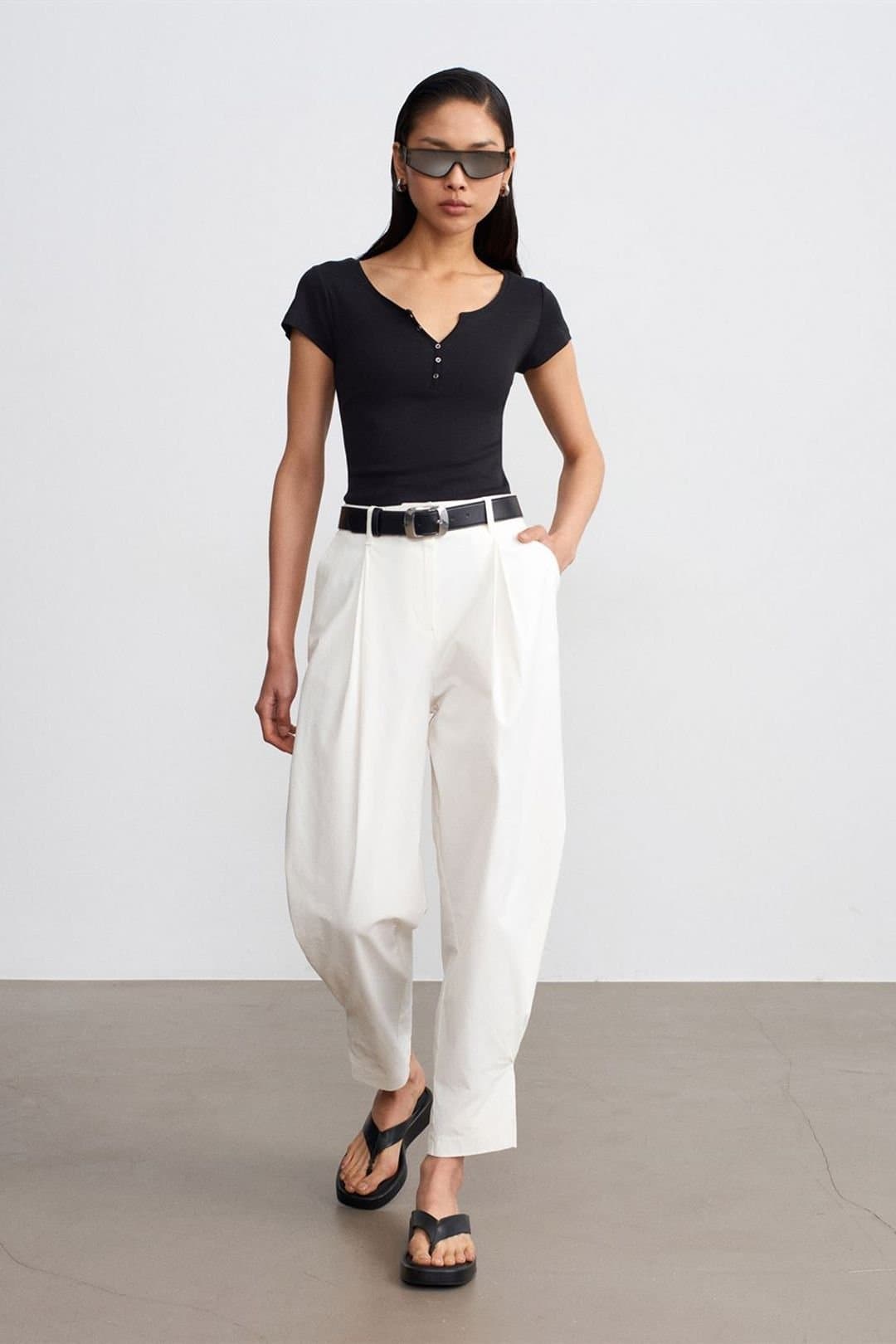 Dilvin Dilvin Women's Women's High-waist Wide-leg Poplin Trousers in Off-White