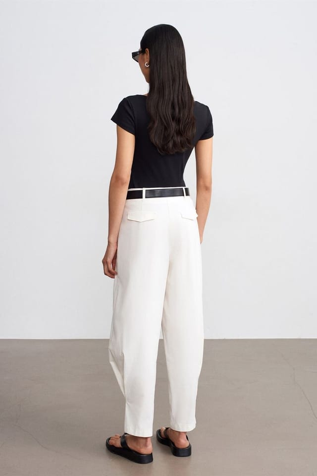 Dilvin Dilvin Women's Women's High-waist Wide-leg Poplin Trousers in Off-White - 2