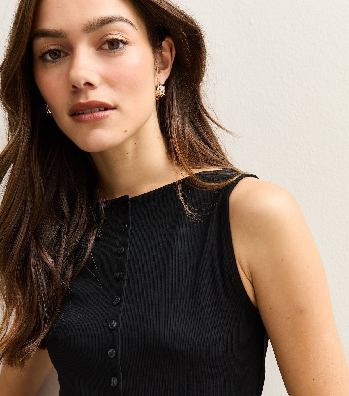 New Look Women's Petite Black Button Through Tank Top New Look - 2