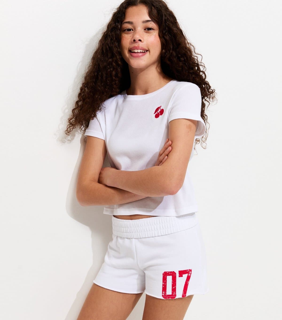 New Look Girls' White 07 Logo Jersey Shorts New Look