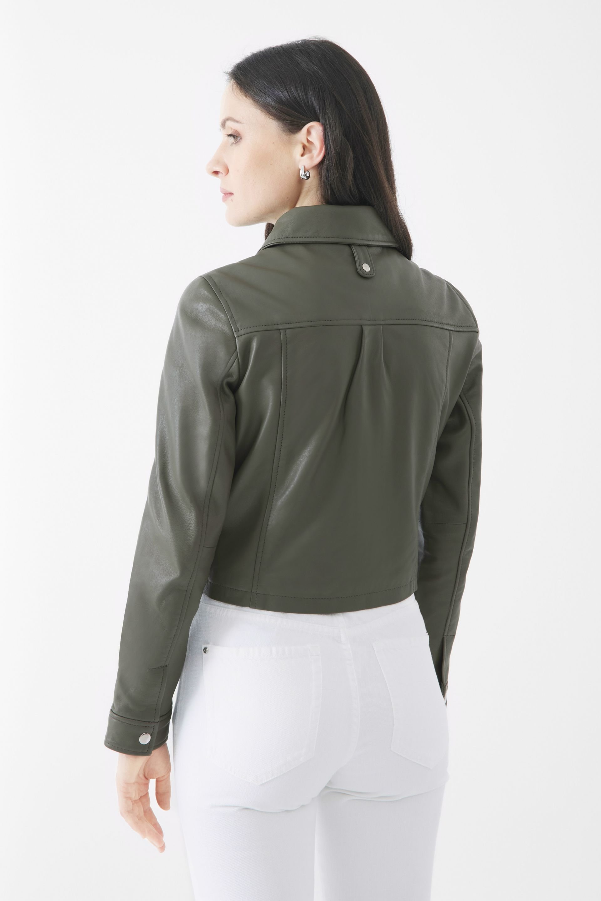 Bolongaro Trevor Bolongaro Trevor Women's Real Leather Thea Zip Through Jacket in Dark Olive - 4