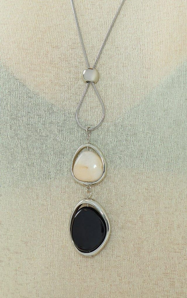 EGO Contrast Stone Penadant Necklace In Silver, Women's Size UK 0 - 2