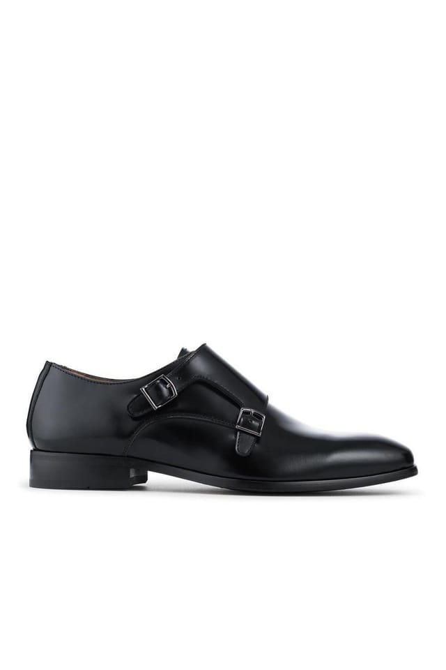 Jones Bootmaker Jones Bootmaker Men's Naveen Smart Leather Monk Strap Shoes in Black - 2