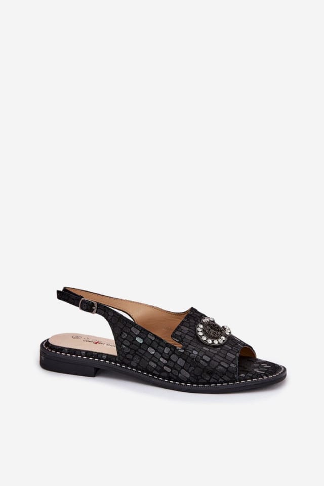 Love Lace Love Lace Women's Suede Flat Sandals with Buckle Closure & Comfort Insole in Black - 2