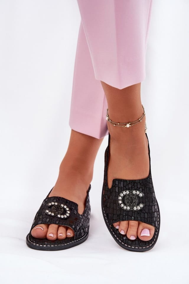 Love Lace Love Lace Women's Suede Flat Sandals with Buckle Closure & Comfort Insole in Black - 3