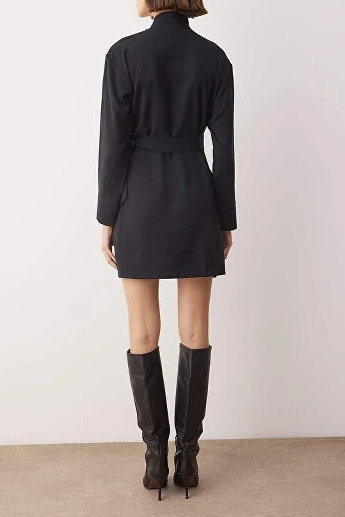 WOVCOR WOVCOR Women's Woven Mini Dress with Tie Neck Detail in Black - 3