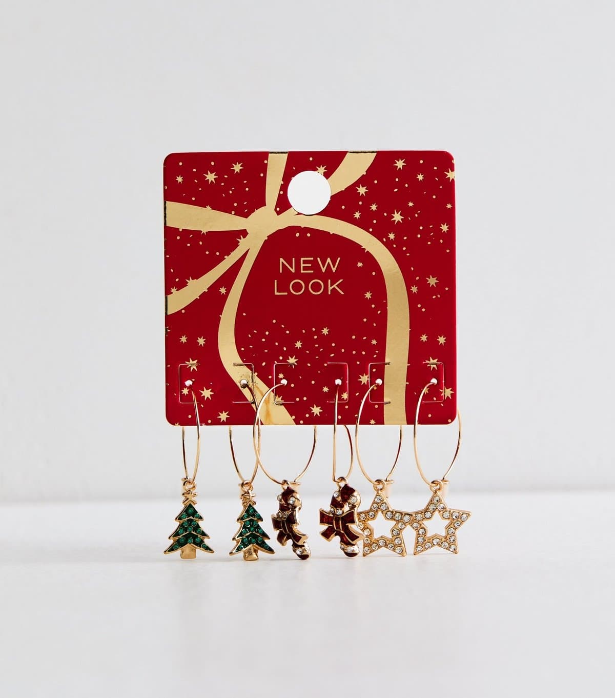 New Look Pack Of 3 Gold Tone Christmas Charm Hoop Earrings New Look